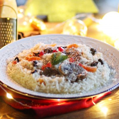 Festive mushroom Risotto  with apricots and plums