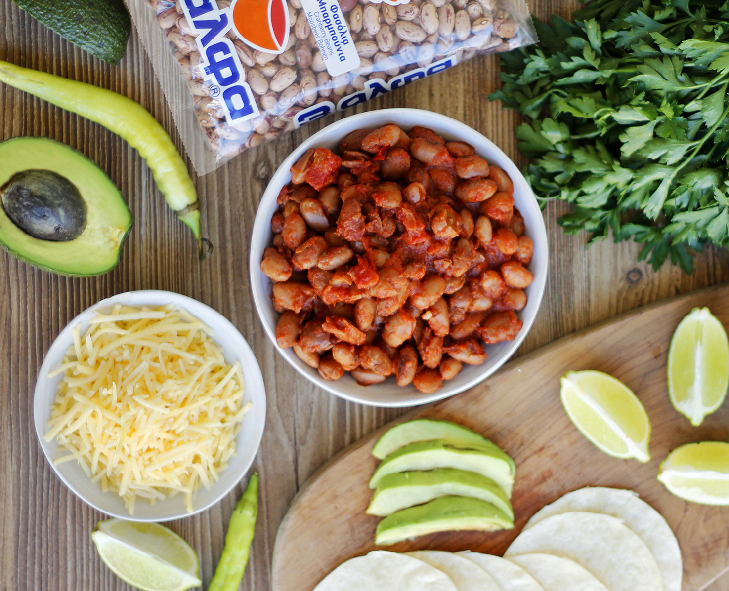 Μεξικάνικο tacos με φασόλια μπαρμπούνια