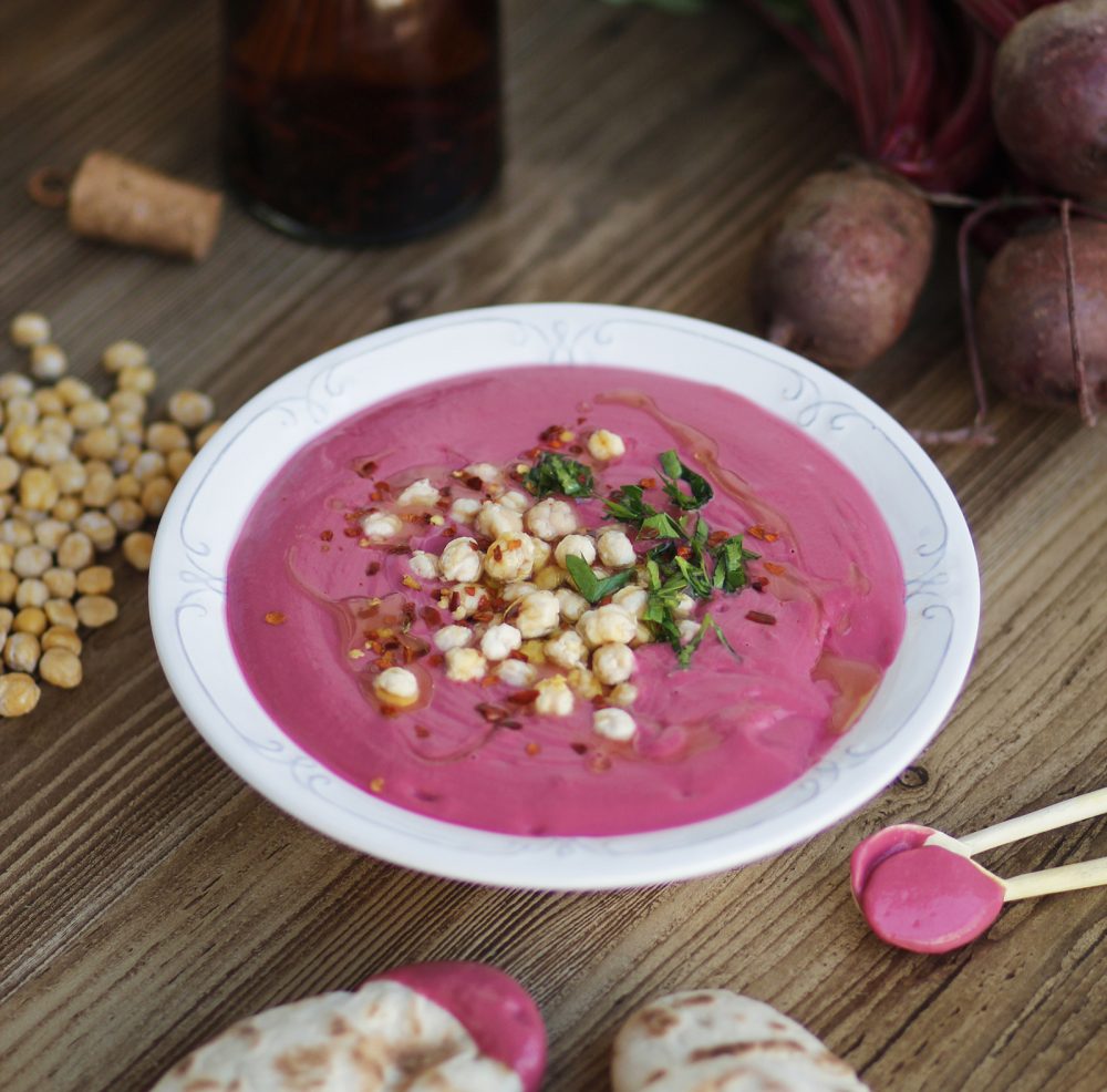 Beetroot Humus from Large Chickpeas