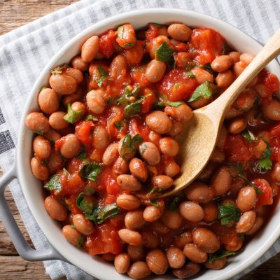 Cranberry beans in fresh tomato sauce